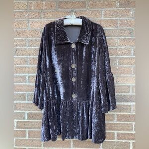 Moonlight Crushed Brown Velvet button down Cardigan, L